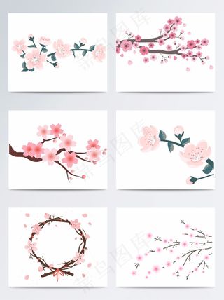 古风手绘樱花桃花插画