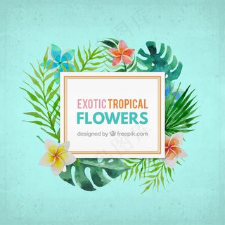 水彩异国花标签