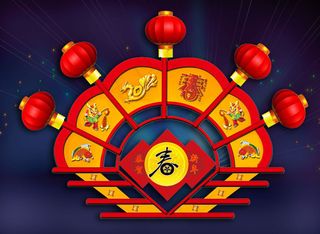 春节灯笼伞布置PSD素材