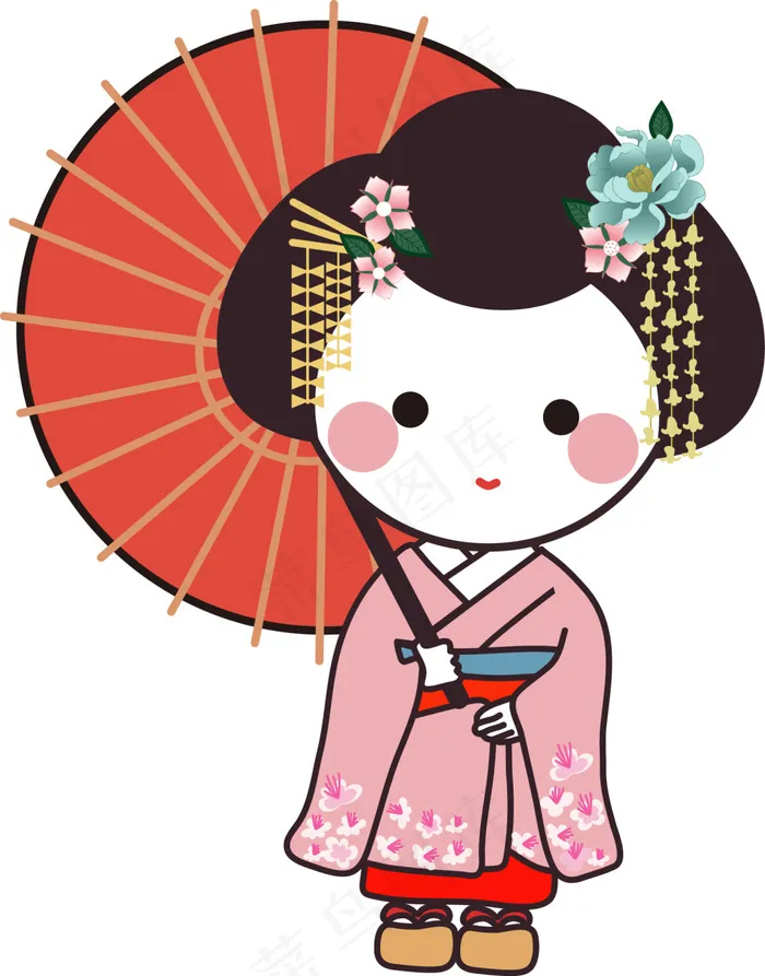 Q版日本卡通藝妓ai矢量模版下载