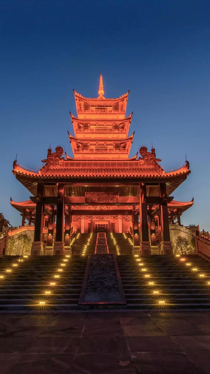 塔夜景灯光高清摄影图片