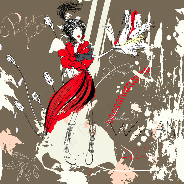 时尚手绘美丽插画矢量素材04