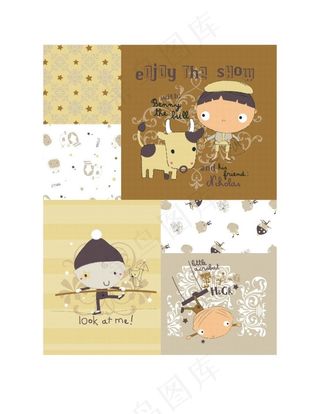 卡通小孩 奶牛矢量素材