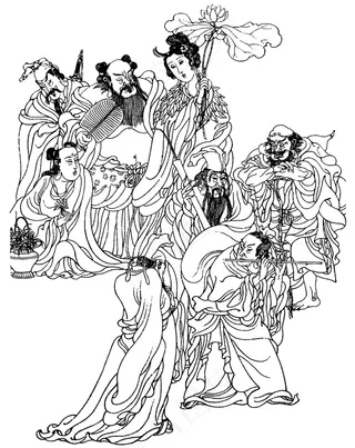 八仙 白描图片