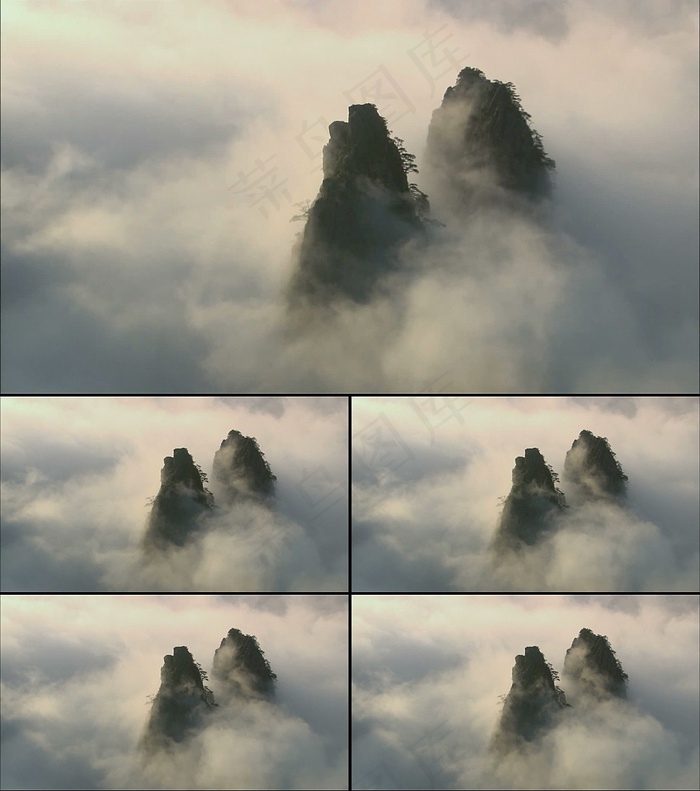 实拍大气云雾萦绕的极景山峰一组