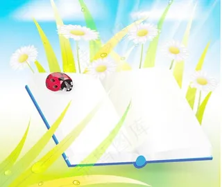 蓝天白云绿叶瓢虫日记本 水珠水滴图...