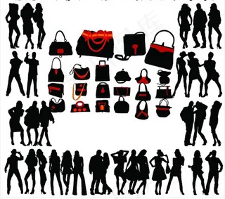 各种男女人物剪影和服装