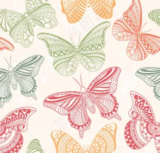 彩色花纹蝴蝶无缝背景矢量素材