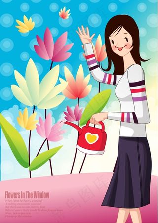 浇花的妈妈矢量图