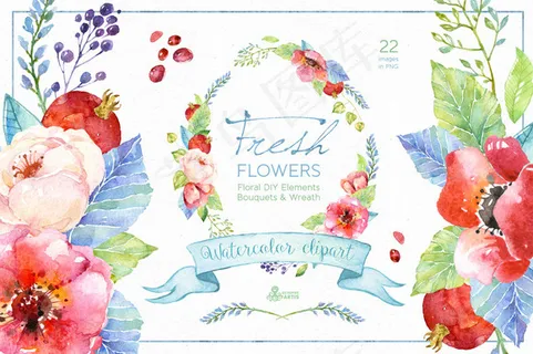 水彩手绘花卉花朵花环植物卡片邀请函... 水彩手绘花卉花朵花环植物卡片邀请函...