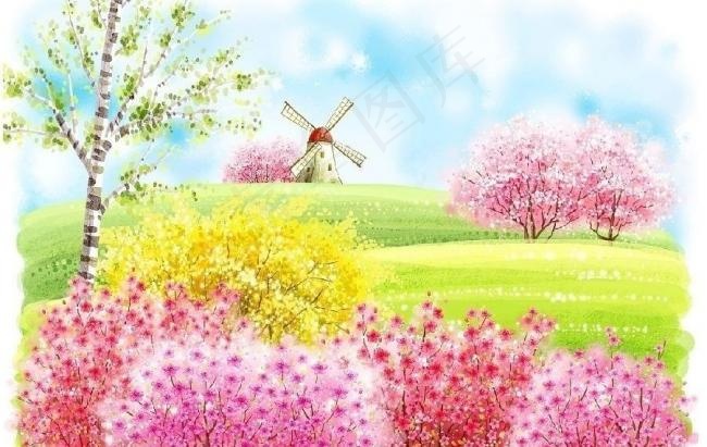 春天风景插画图片(4961X3508(DPI:300))psd模版下载