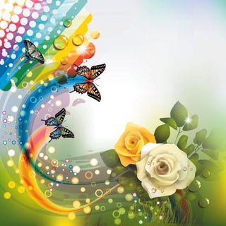 飞舞彩蝶唯美花卉背景矢量素材