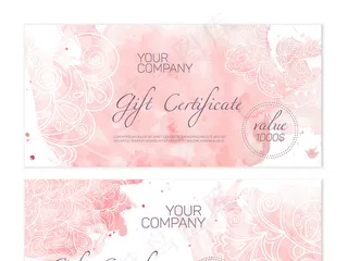 粉红色水彩晕染花纹代金券矢量素材