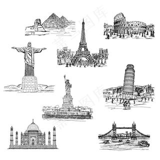 手绘著名建筑矢量素材合集