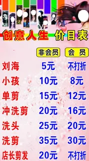 创意人生发型价格表图片