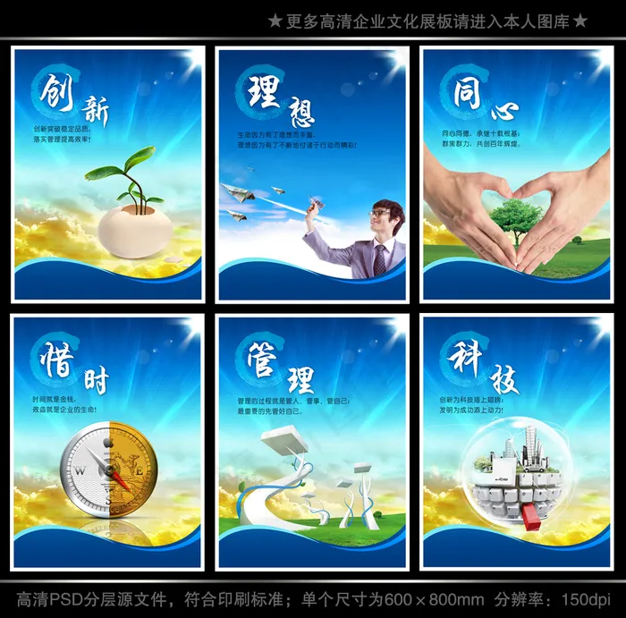 全套企业文化展板海报PSD下载(3543X4724(DPI:150))psd模版下载