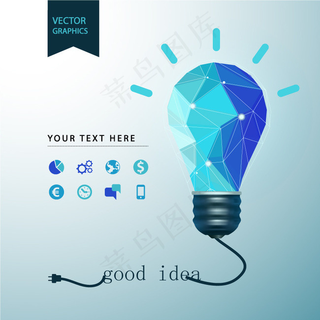 蓝色灯泡信息图矢量素材