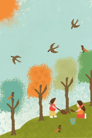 手绘插画植树节绿色公益海报背景