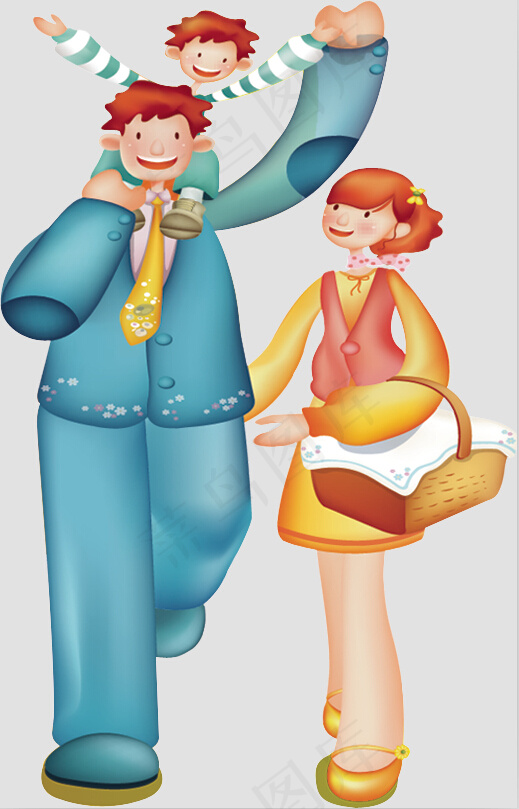 卡通一家三口人物psd素材源文件下...