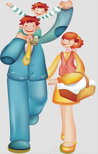 卡通一家三口人物psd素材源文件下...