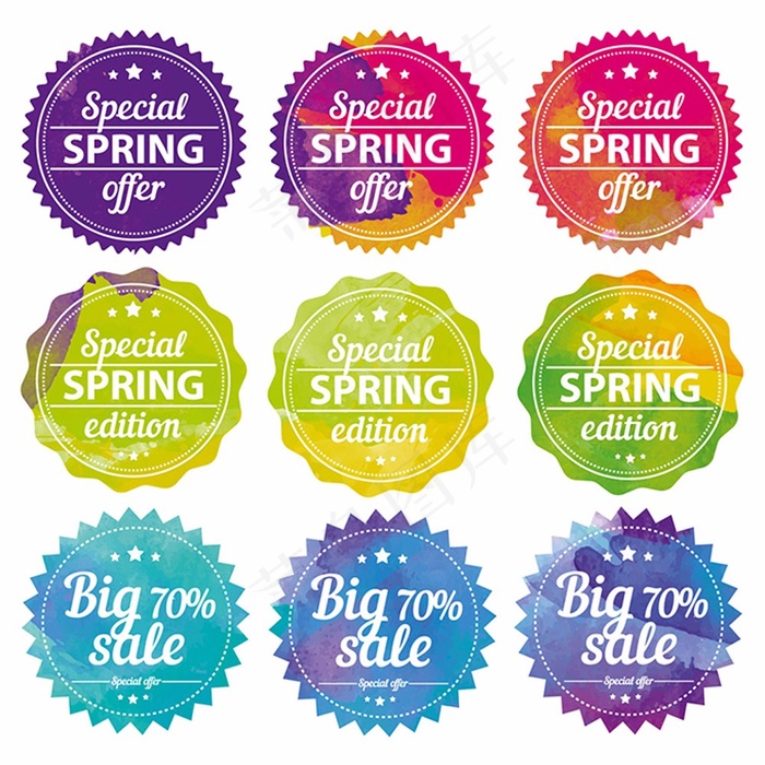 炫彩春季圆形标签矢量
