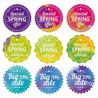 炫彩春季圆形标签矢量