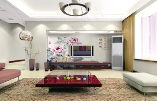 牡丹花电视背景墙 客厅图片下载