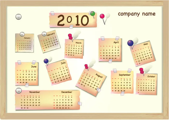 可爱的2010新年挂历矢量素材eps,ai矢量模版下载