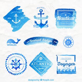 蓝色水彩航海徽章