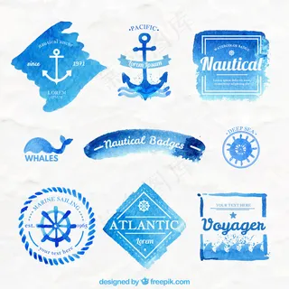 蓝色水彩航海徽章