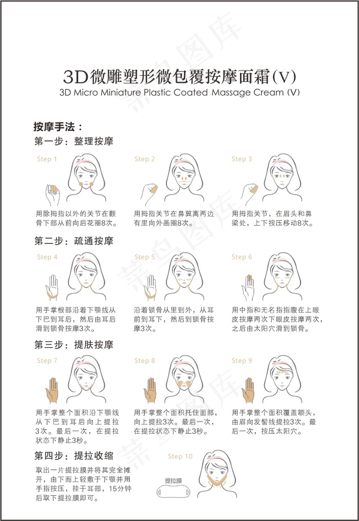 3D微雕塑形微包覆按摩面霜使用步骤cdr矢量模版下载