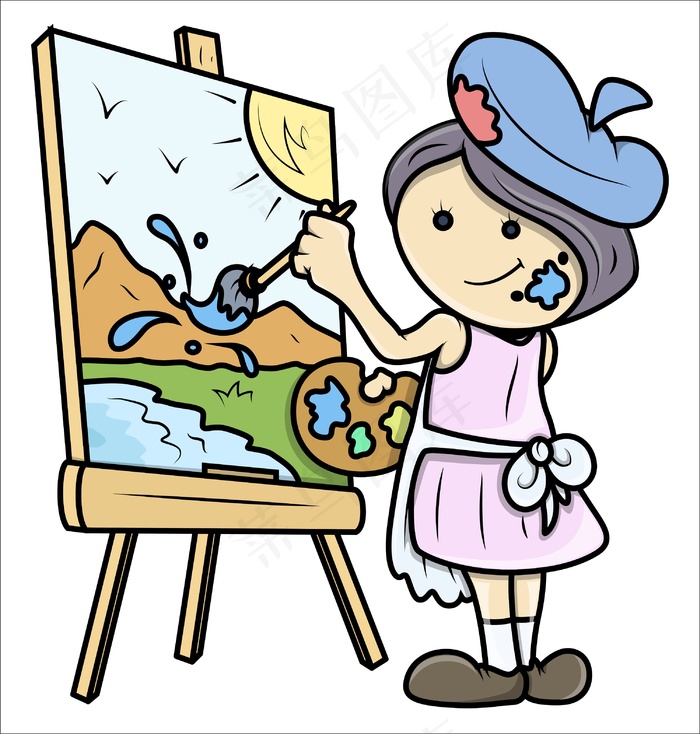 少女漫画画油画矢量插图景观