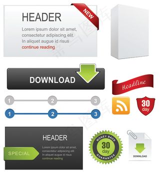网站按钮标签图标模块矢量素材