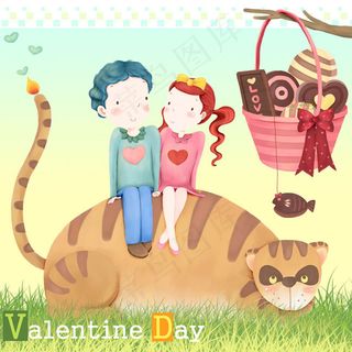 浪漫的卡通情人节模板
