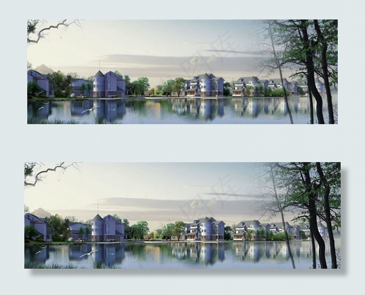 湖边别墅群效果图psd分层素材(4500X1518(DPI:72))psd模版下载