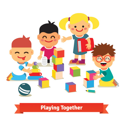 幼儿音乐学校玩耍矢量插画集合