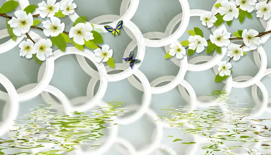 3D梨花绽放电视背景墙