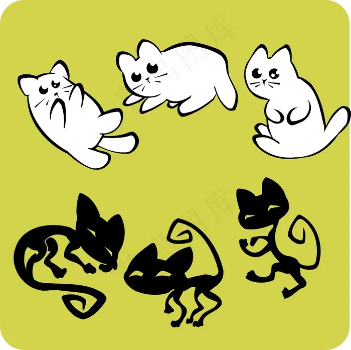 手绘卡通可爱猫咪矢量素材