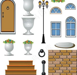 欧式庭院元素矢量素材图片
