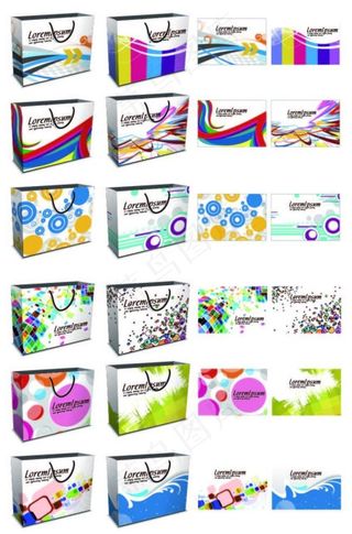 潮流图案购物袋和卡片矢量素材