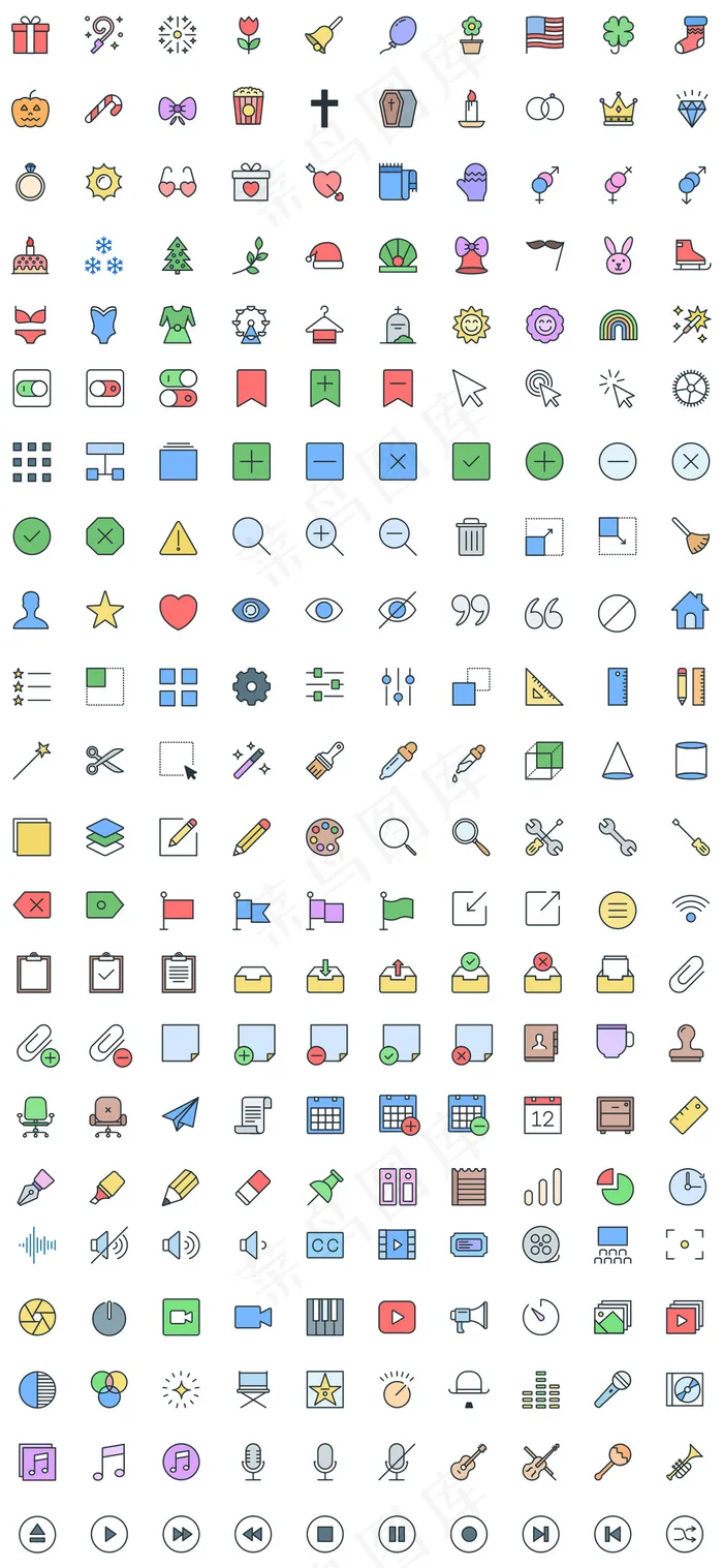 彩色时尚简约日常生活小图标矢量ai矢量模版下载