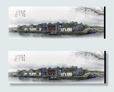 江南水村旅游项目效果图PSD分层素...