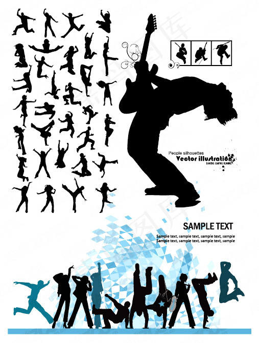 潮流音乐舞蹈人物剪影矢量素材
