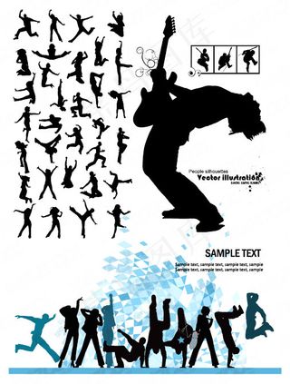 潮流音乐舞蹈人物剪影矢量素材