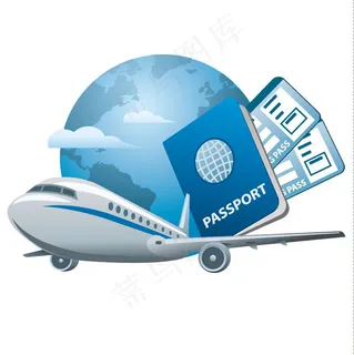 卡通客机与护照矢量素材