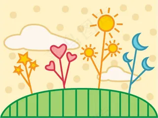 童趣大自然画稿背景矢量素材