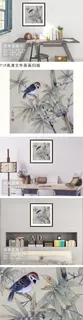 竹枝叶花鸟工笔国画装饰无框挂画