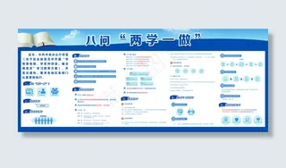 蓝色大气八问两学一做教育宣传栏展板...