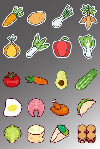 一组扁平化食物蔬菜icon