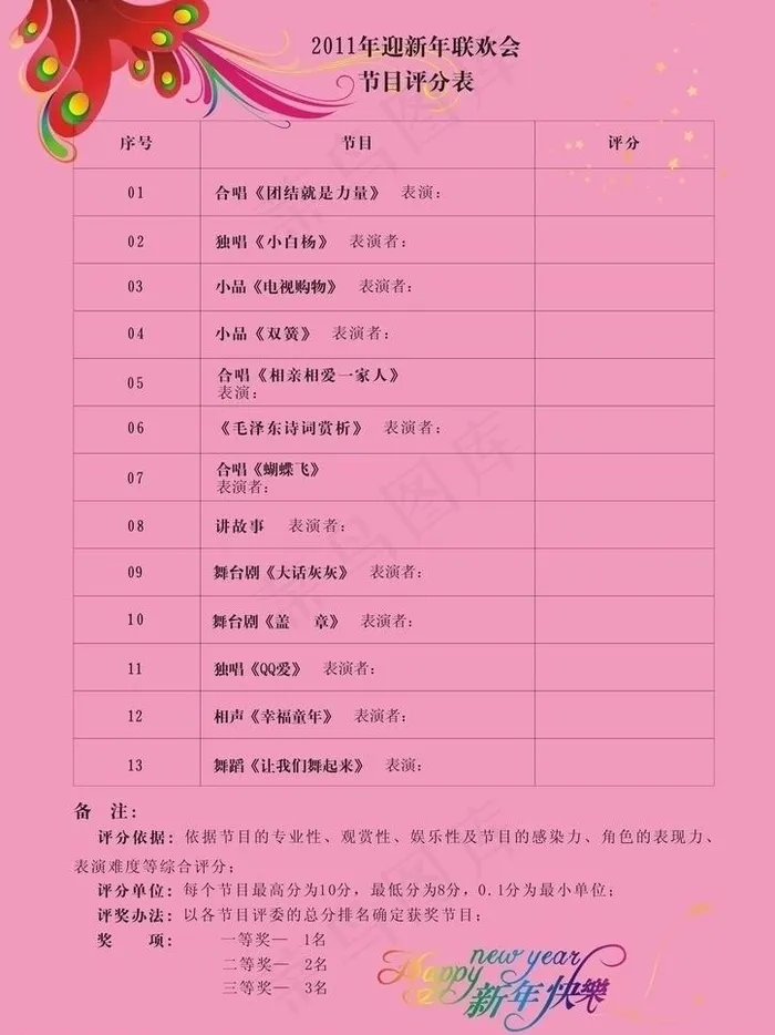 节目评分表图片cdr矢量模版下载